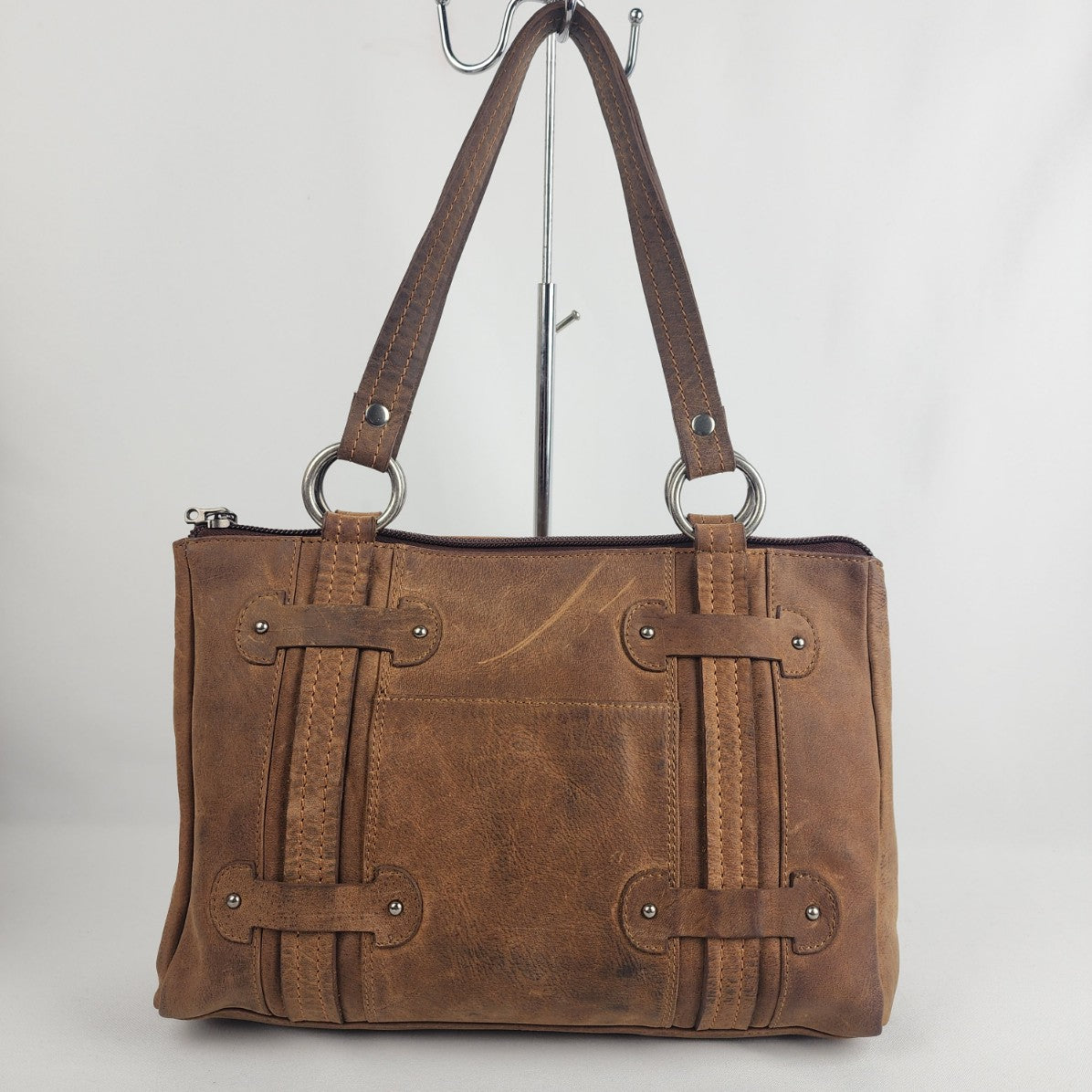 Adrian Klis Brown Distressed Leather Shoulder Purse