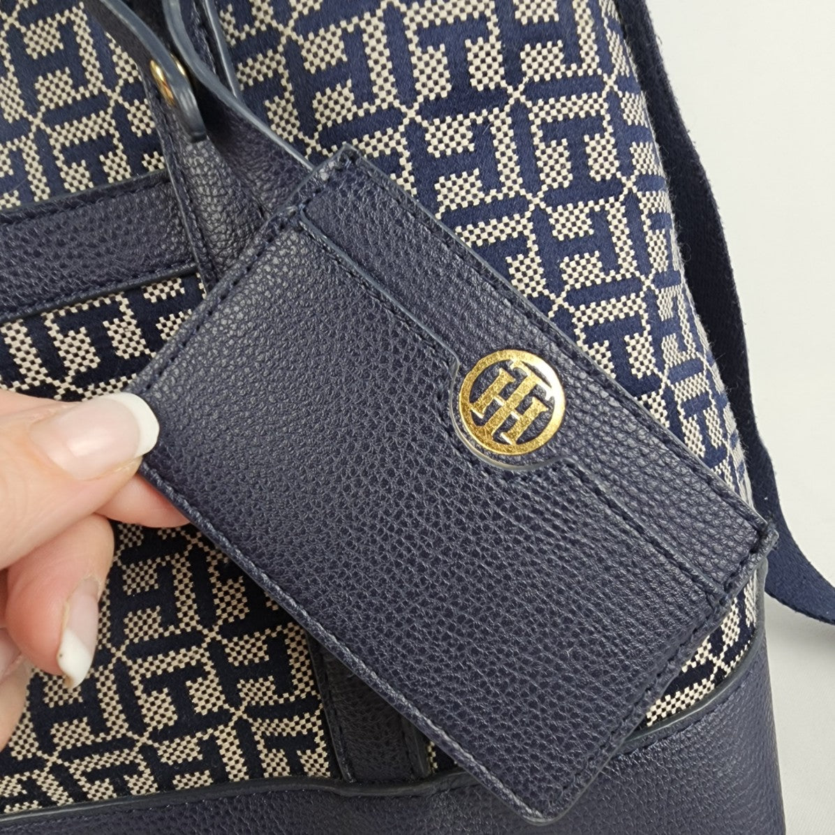 Tommy Hilfiger Navy Blue Monogram Satchel Crossbody Purse