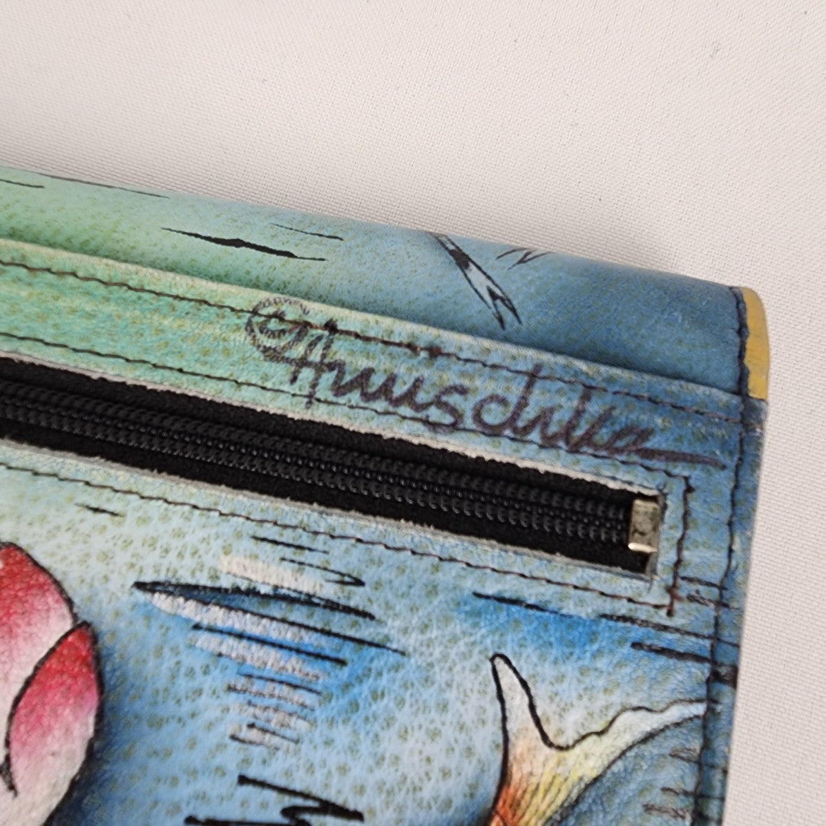 Anuschka Koi Fish Lily Pond Hand Painted Leather Wallet