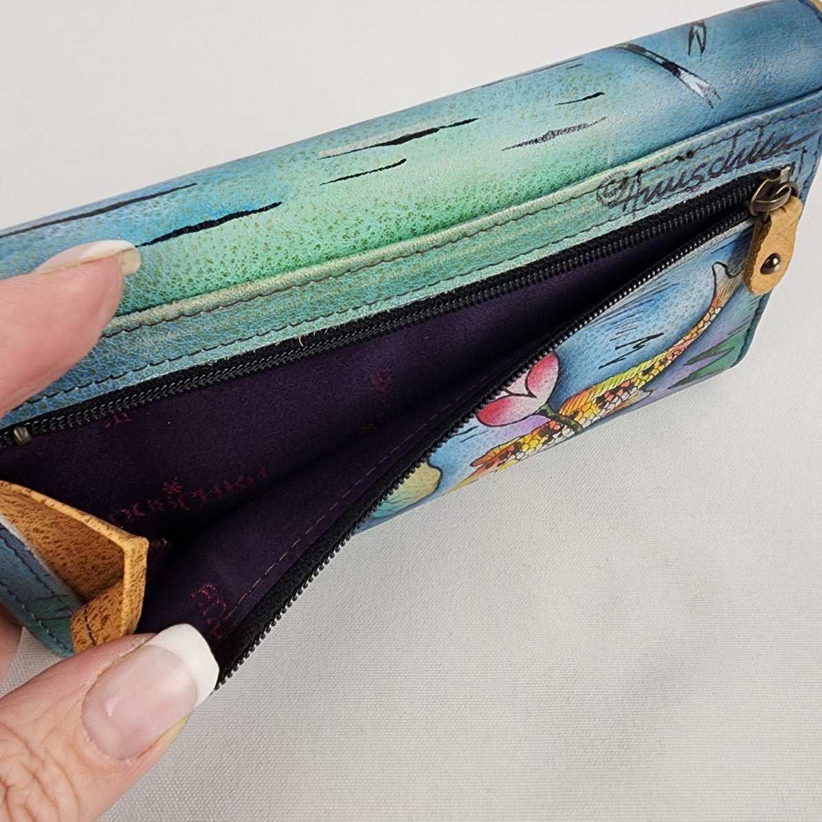 Anuschka Koi Fish Lily Pond Hand Painted Leather Wallet