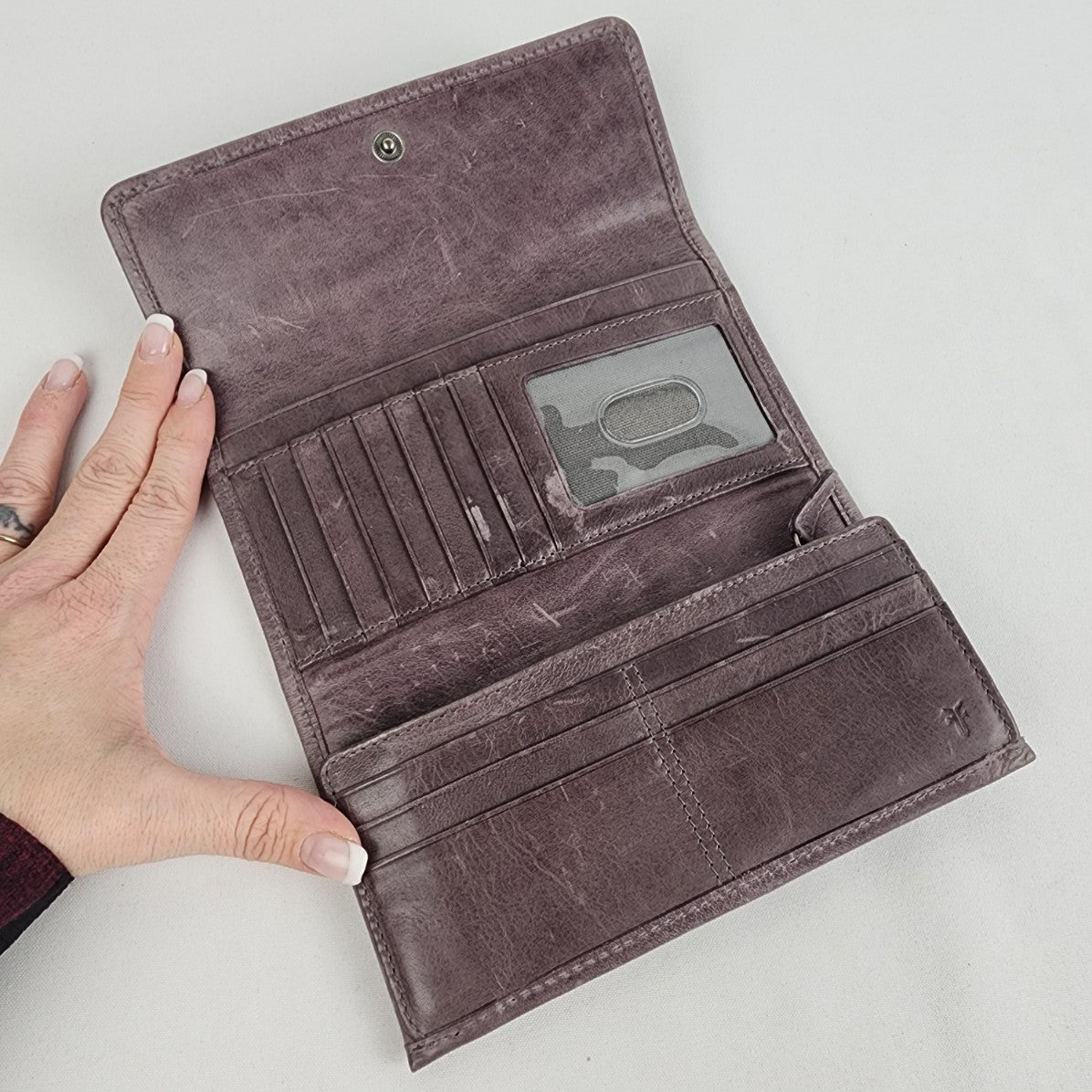 Frye Purple Distressed Leather Melissa Fold Wallet