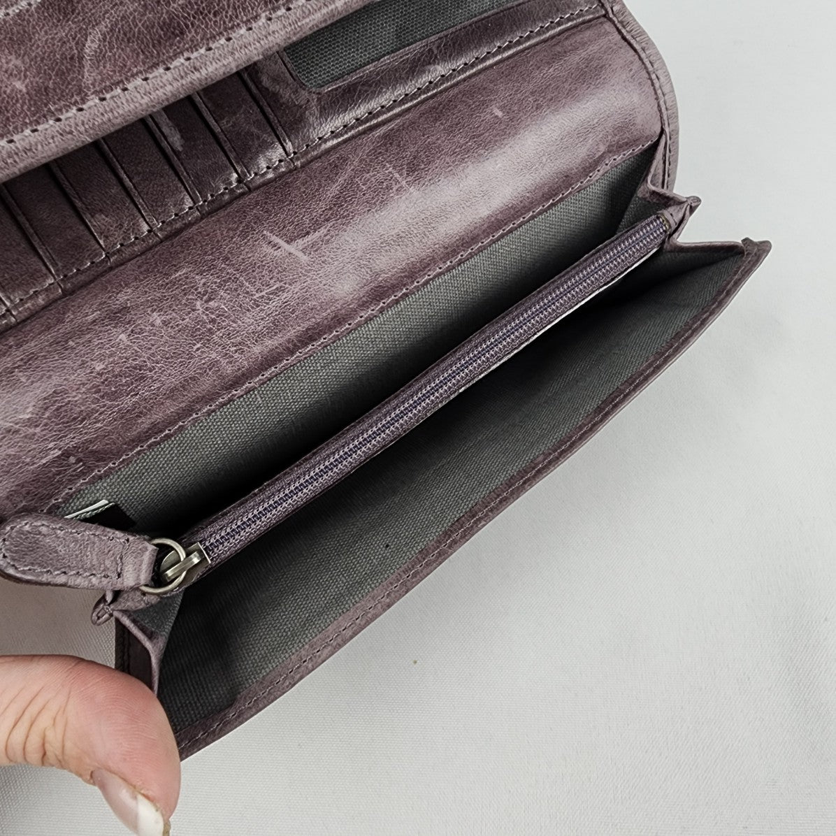 Frye Purple Distressed Leather Melissa Fold Wallet