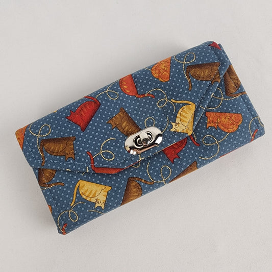 Handmade Blue & Brown Cat Wallet