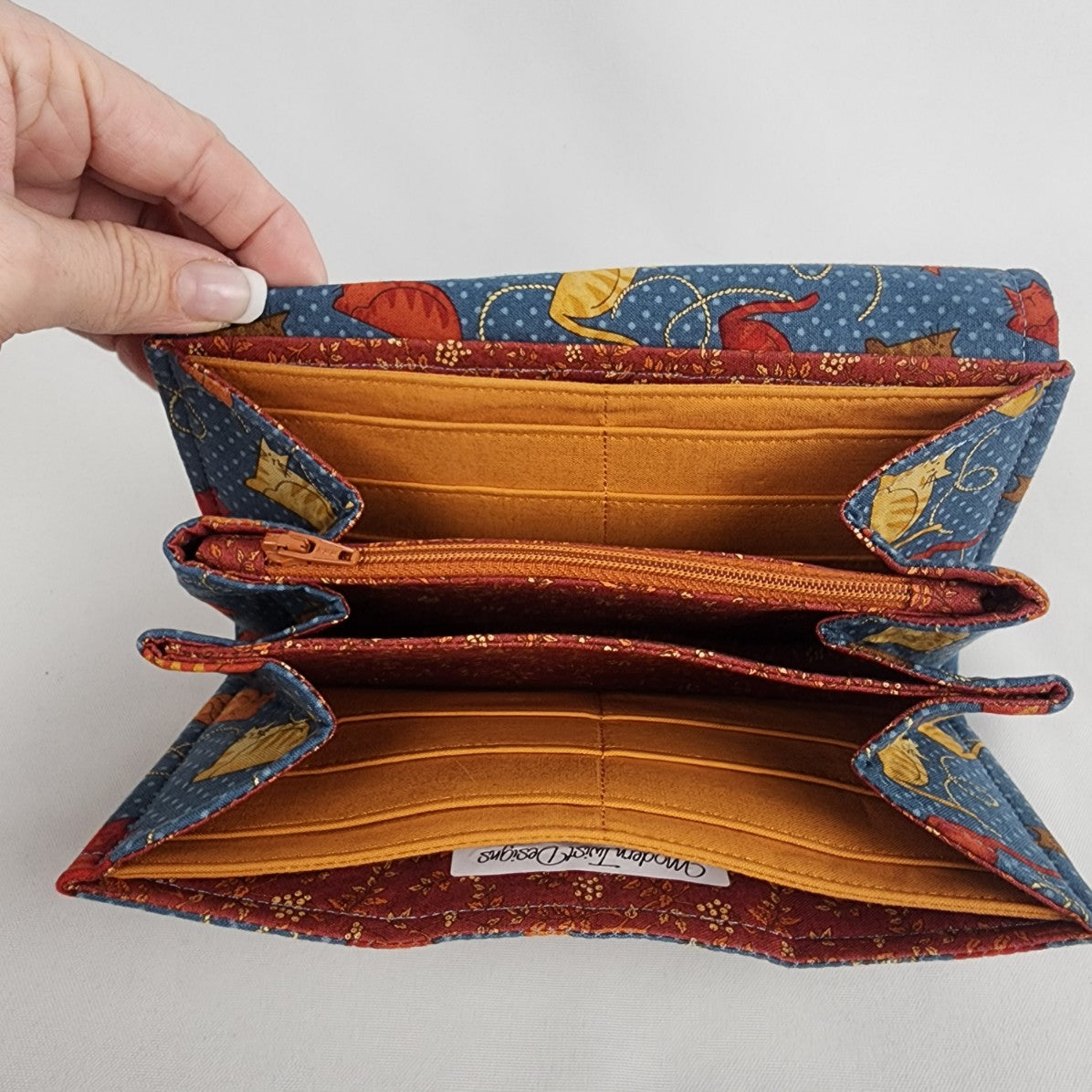 Handmade Blue & Brown Cat Wallet