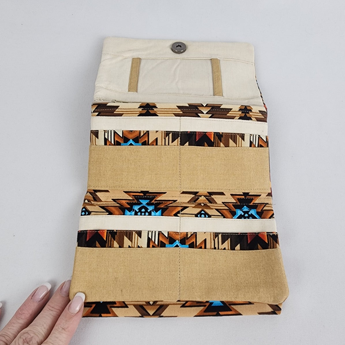 Handmade Brown Aztec Tri Fold Wallet