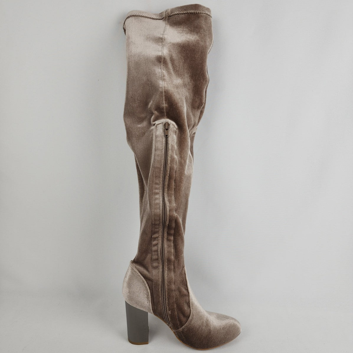 Shoedazzle Taupe Faux Suede Metallic Heeled Over The Knee Boots Size 6.5