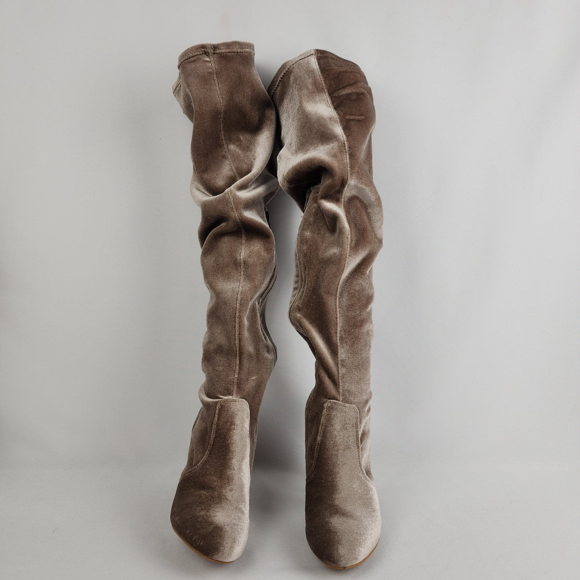 Shoedazzle Taupe Faux Suede Metallic Heeled Over The Knee Boots Size 6.5