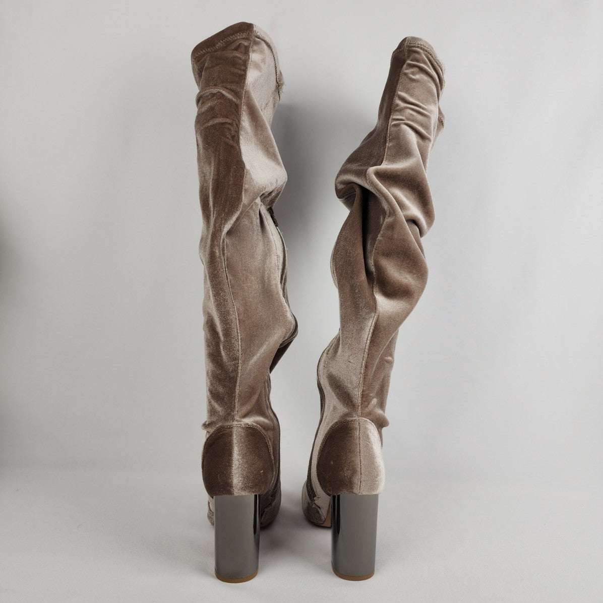 Shoedazzle Taupe Faux Suede Metallic Heeled Over The Knee Boots Size 6.5