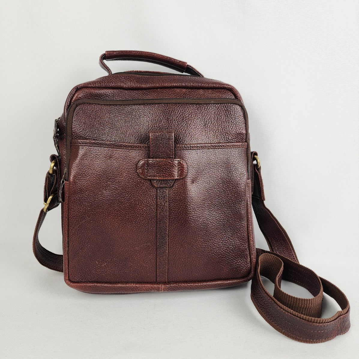 Brown Leather Tablet Crossbody Purse