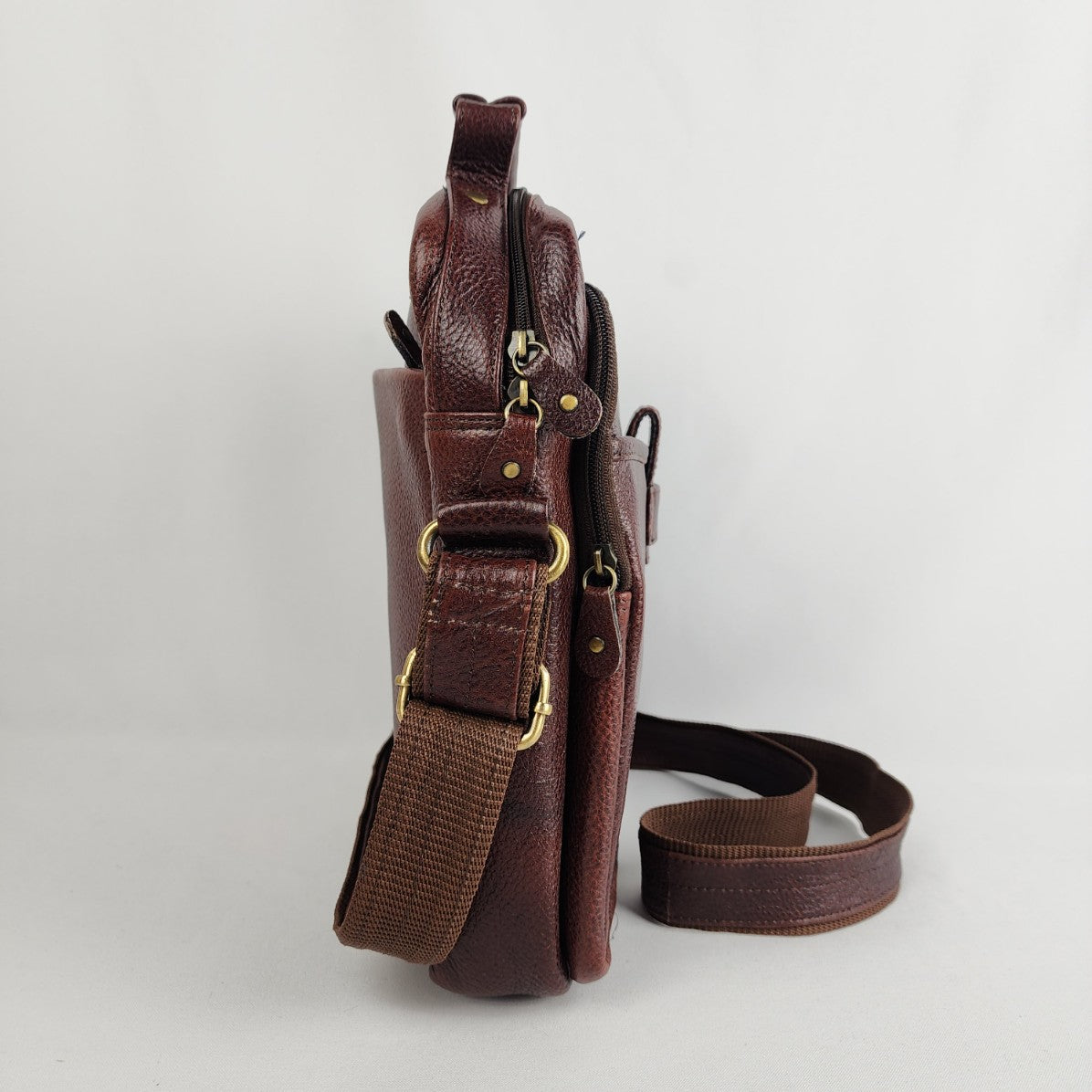 Brown Leather Tablet Crossbody Purse