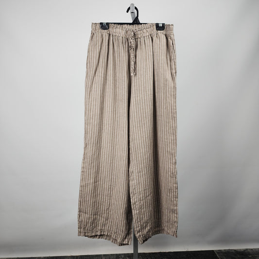 Carre Noir Brown Stripped Linen Wide Leg Pants Size XL