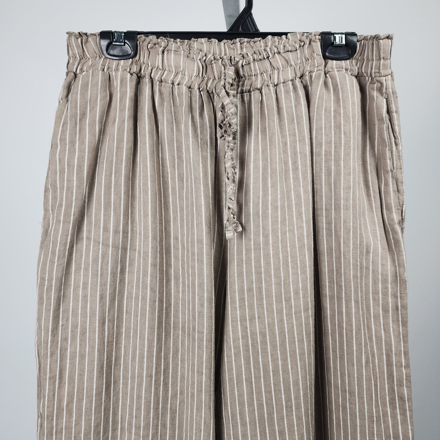 Carre Noir Brown Stripped Linen Wide Leg Pants Size XL