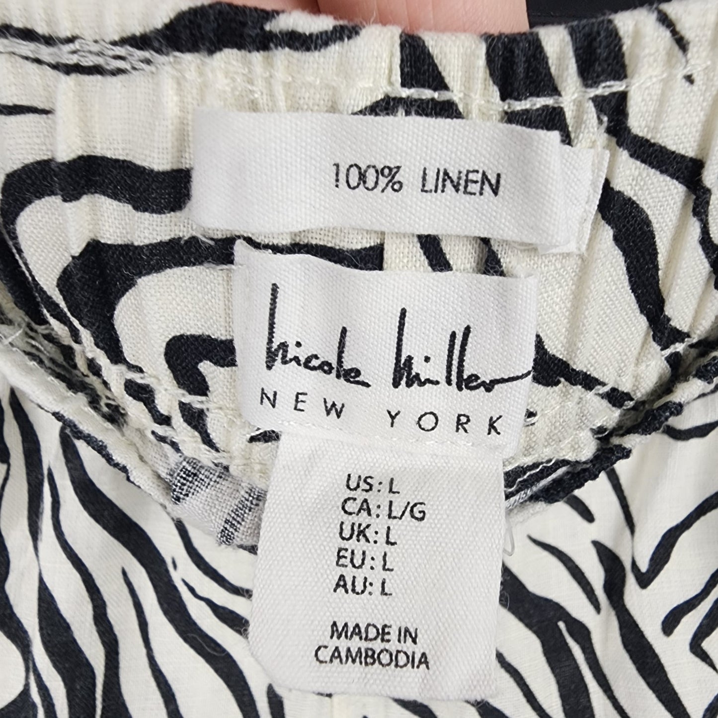 Nicole Miller Zebra Print Linen Wide Leg Pants Size L