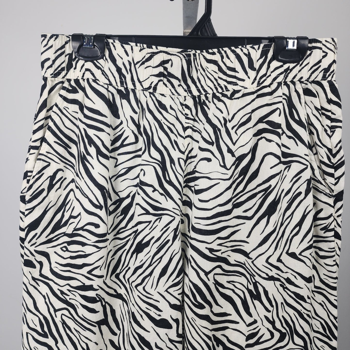 Nicole Miller Zebra Print Linen Wide Leg Pants Size L