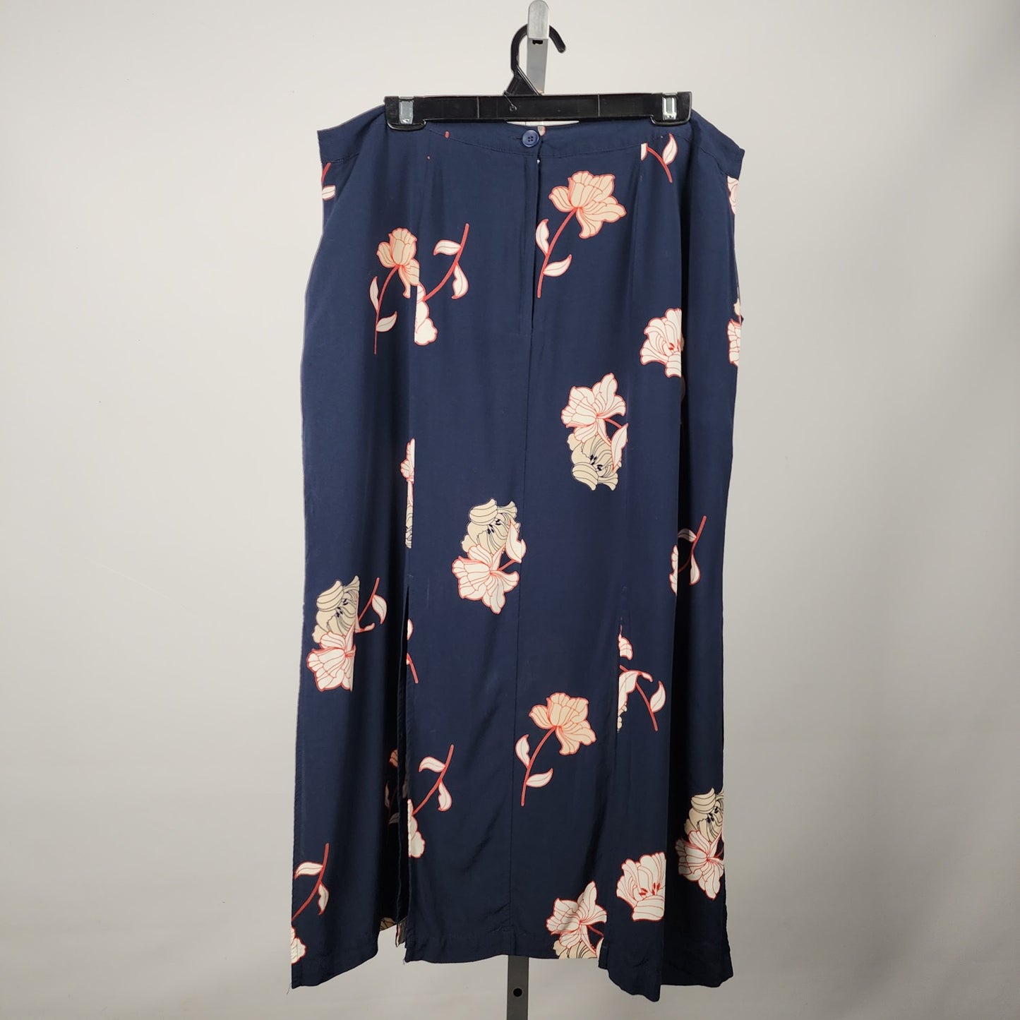 Pennintons Navy Blue Floral Midi Slit Skirt Size 18