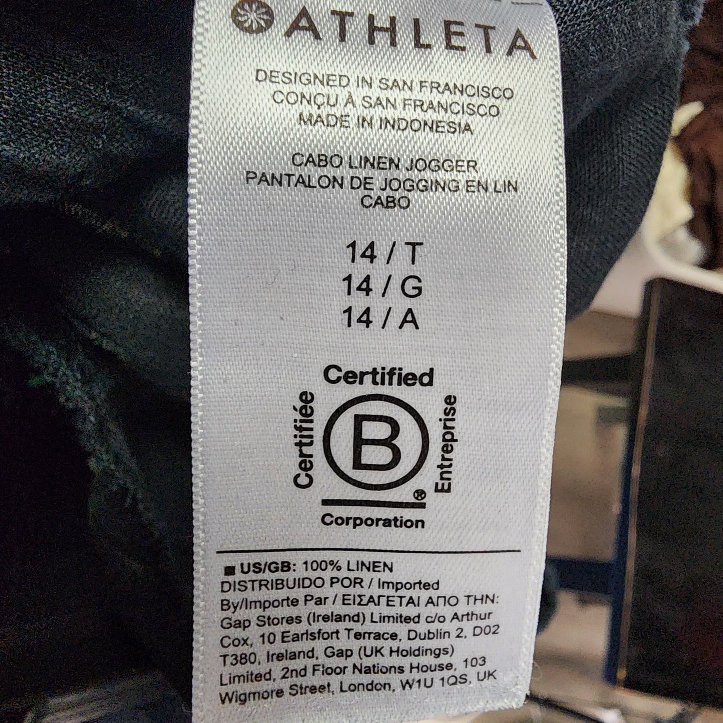 Athleta Black Linen Jogger Pants Size 14T