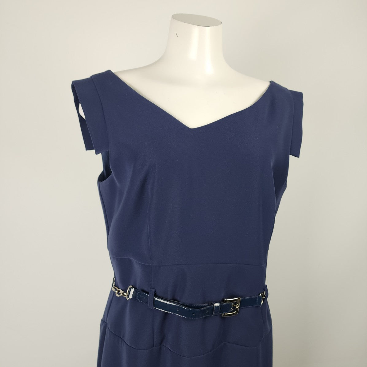 Joseph Ribkoff Blue Asymmetrical Neckline Midi Sheath Dress Size 14