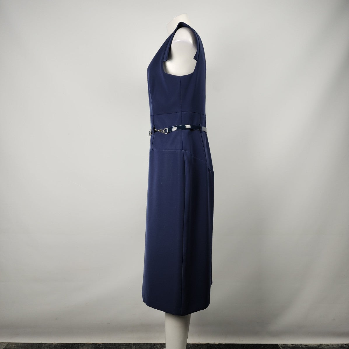 Joseph Ribkoff Blue Asymmetrical Neckline Midi Sheath Dress Size 14