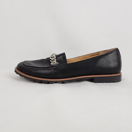 Kelly & Katie Black Vegan Leather Chain Detail Loafers Size 7.5