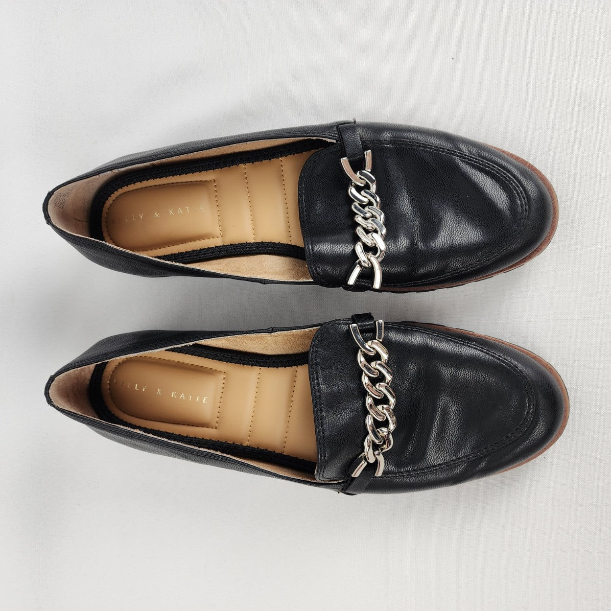 Kelly & Katie Black Vegan Leather Chain Detail Loafers Size 7.5