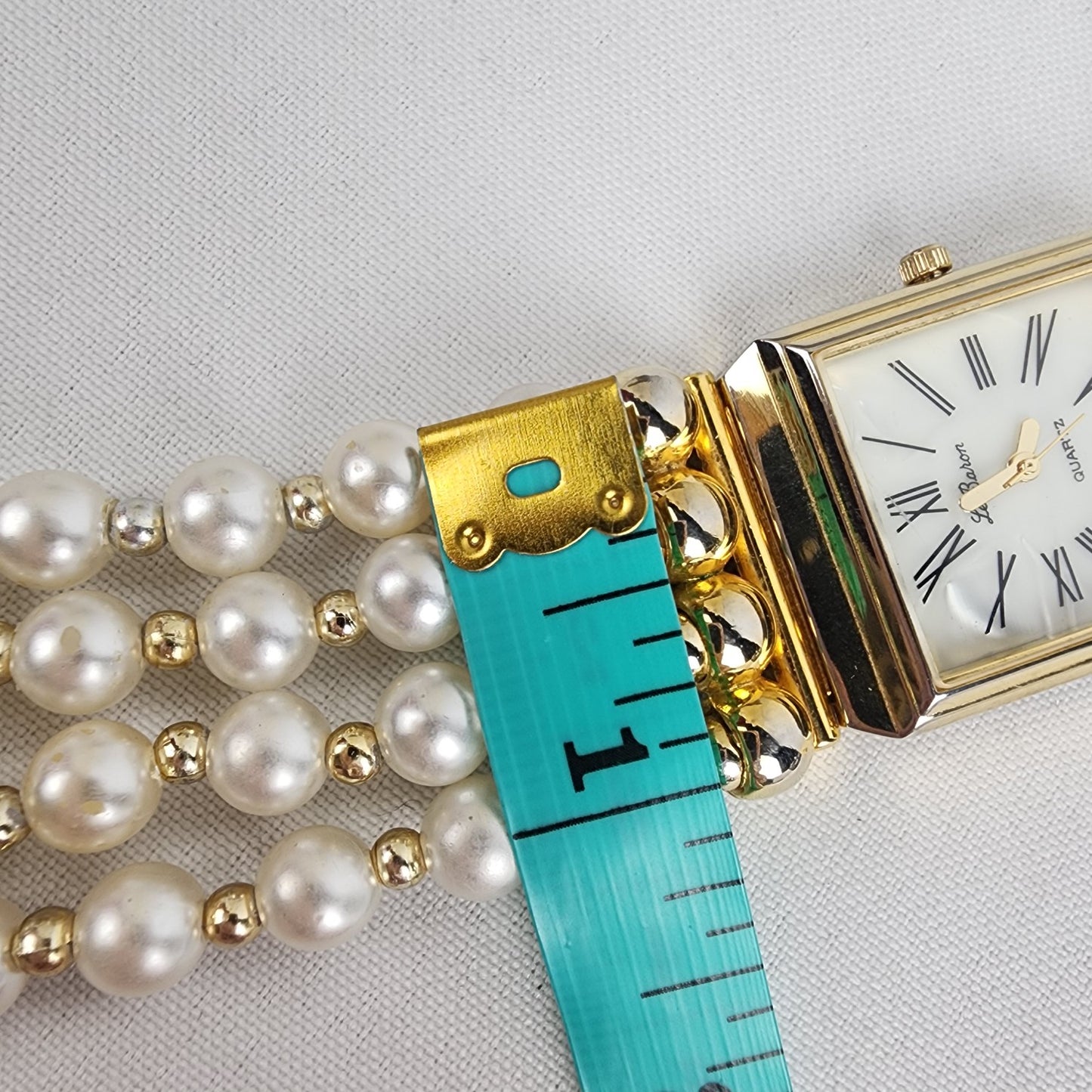 Vintage Le Baron Gold Tone Faux Pearl Watch