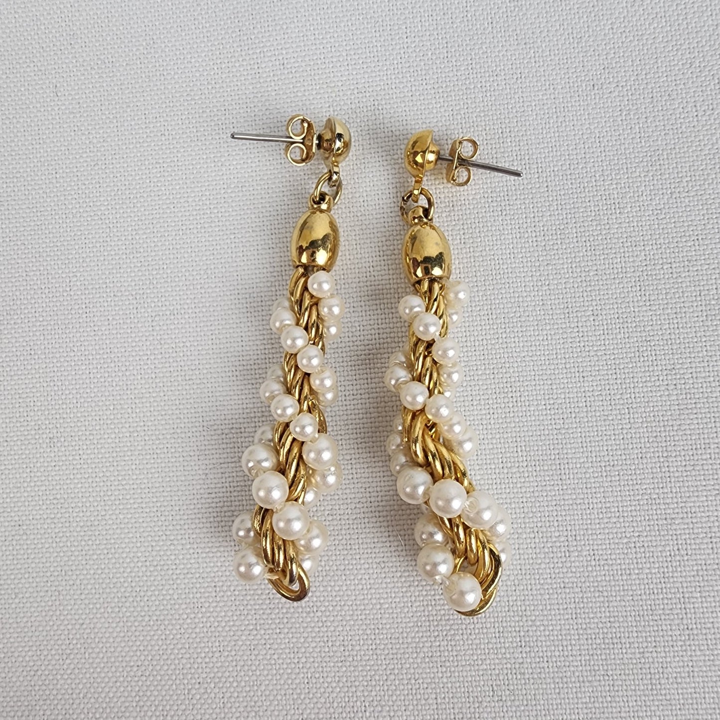 Vintage Gold Tone Faux Pearl Drop Earrings