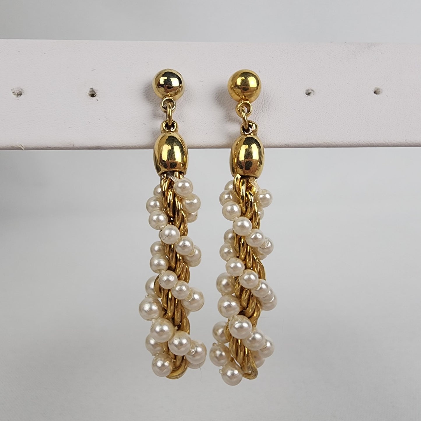 Vintage Gold Tone Faux Pearl Drop Earrings