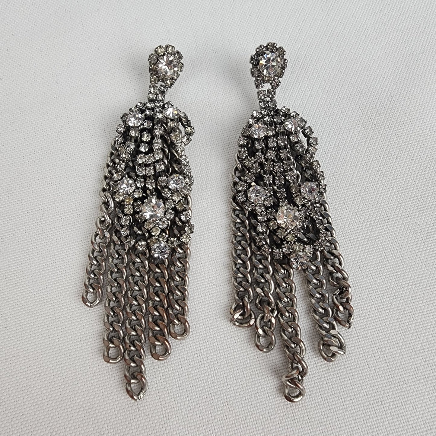 Stella & Dot Petra Silver Crystal Studded Fringe Chain Earrings