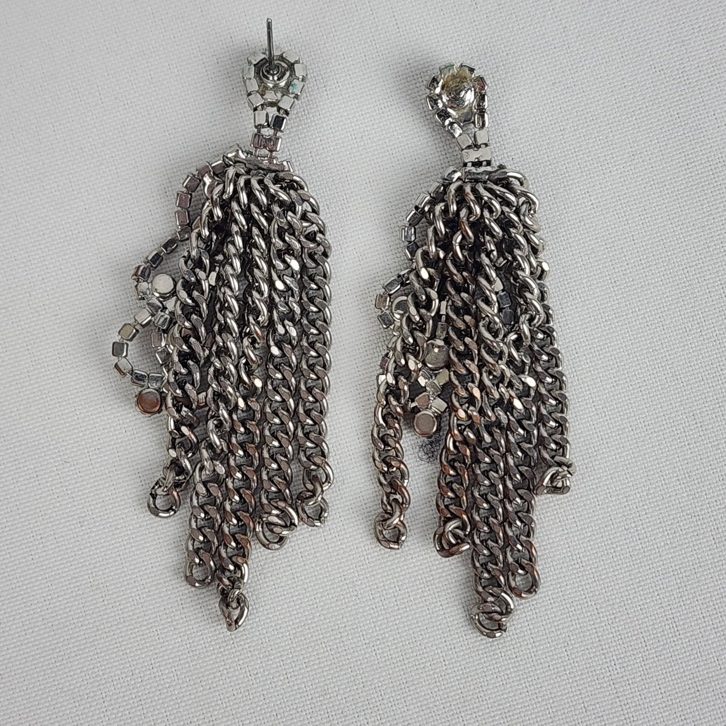 Stella & Dot Petra Silver Crystal Studded Fringe Chain Earrings