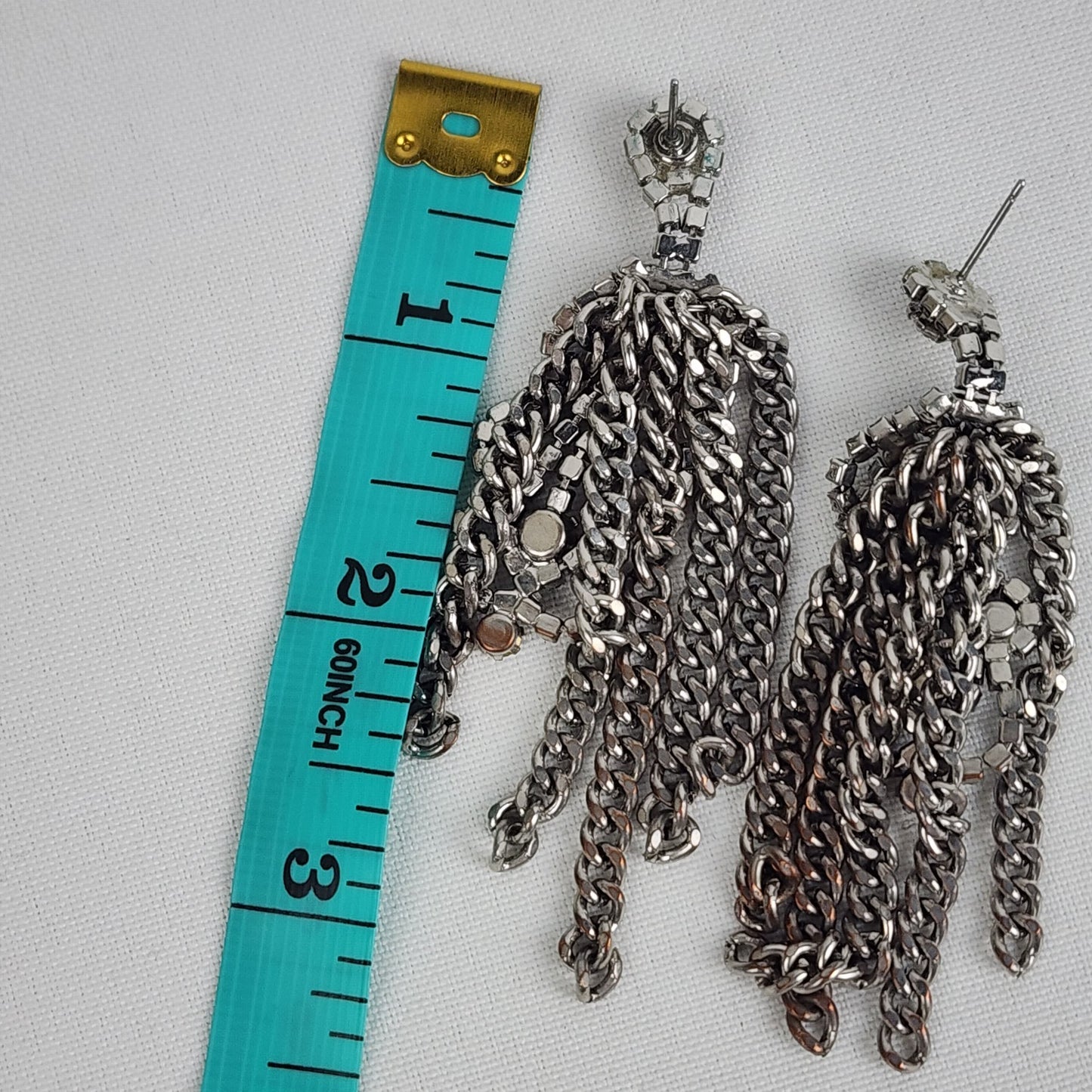 Stella & Dot Petra Silver Crystal Studded Fringe Chain Earrings