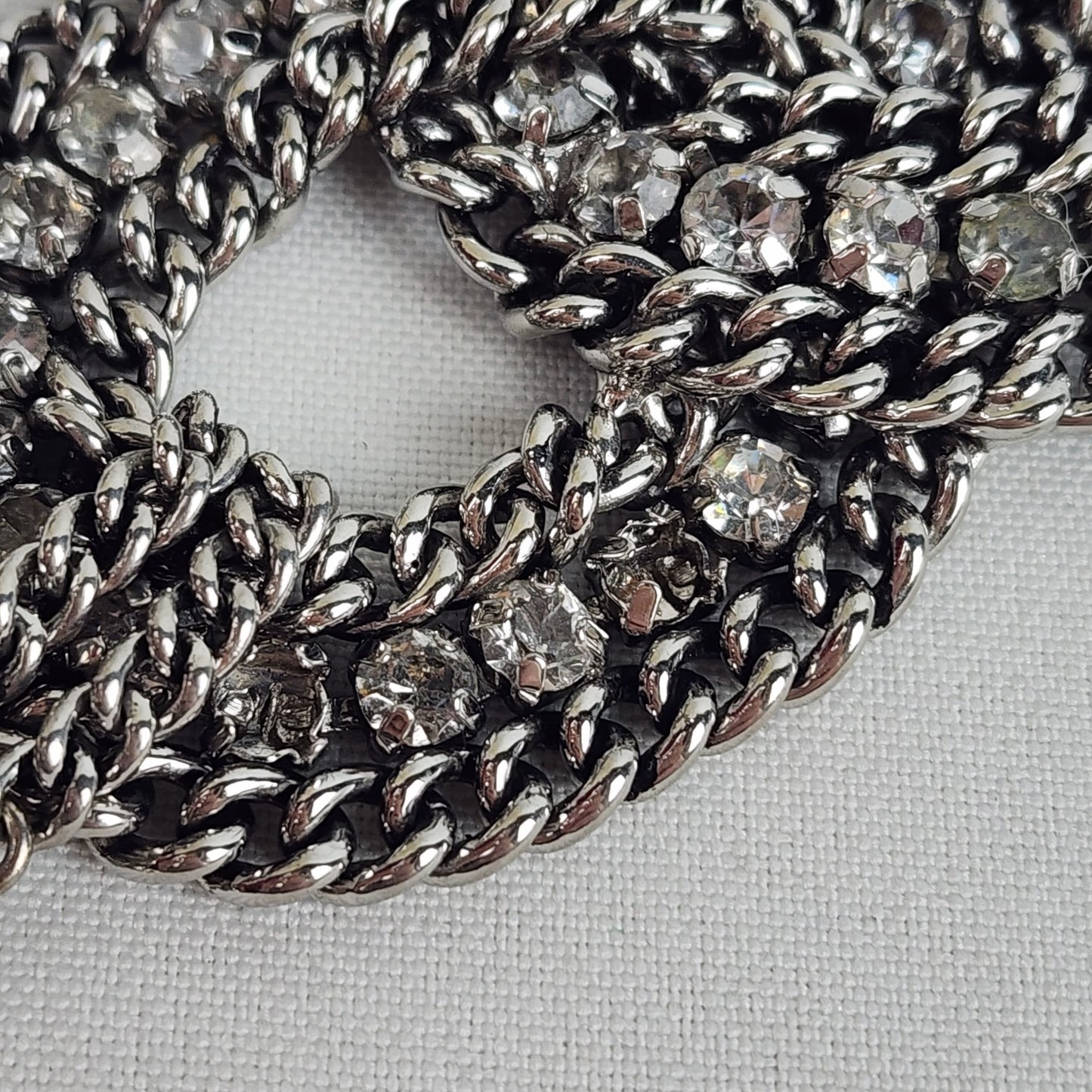 Stella & Dot Petra Braided Silver Chain Rhinestone Bracelet