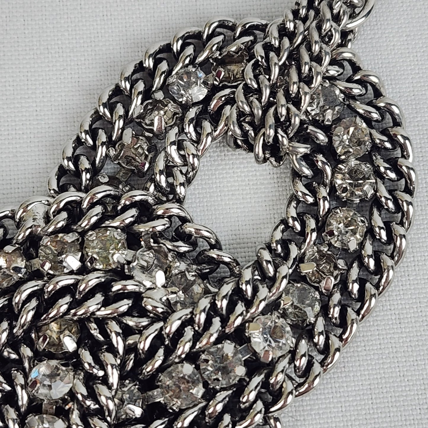 Stella & Dot Petra Braided Silver Chain Rhinestone Bracelet