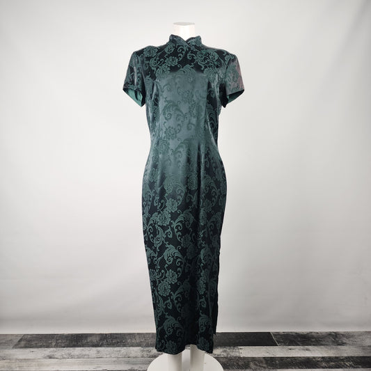 Vintage Algo Chinese Cheongsam Green Dress Size 13/14