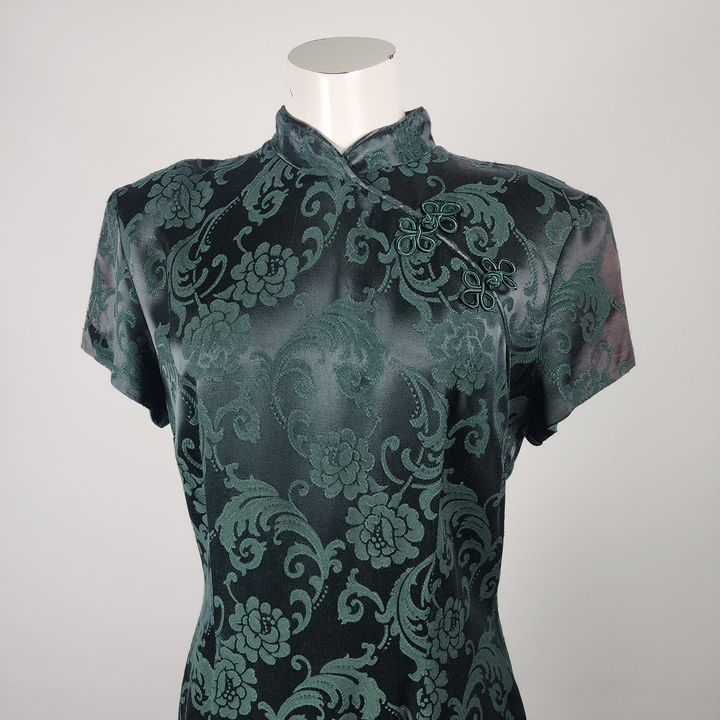 Vintage Algo Chinese Cheongsam Green Dress Size 13/14