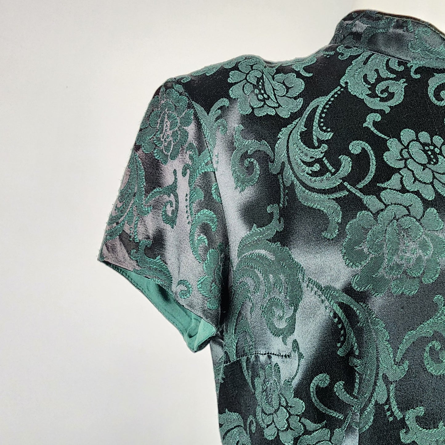 Vintage Algo Chinese Cheongsam Green Dress Size 13/14