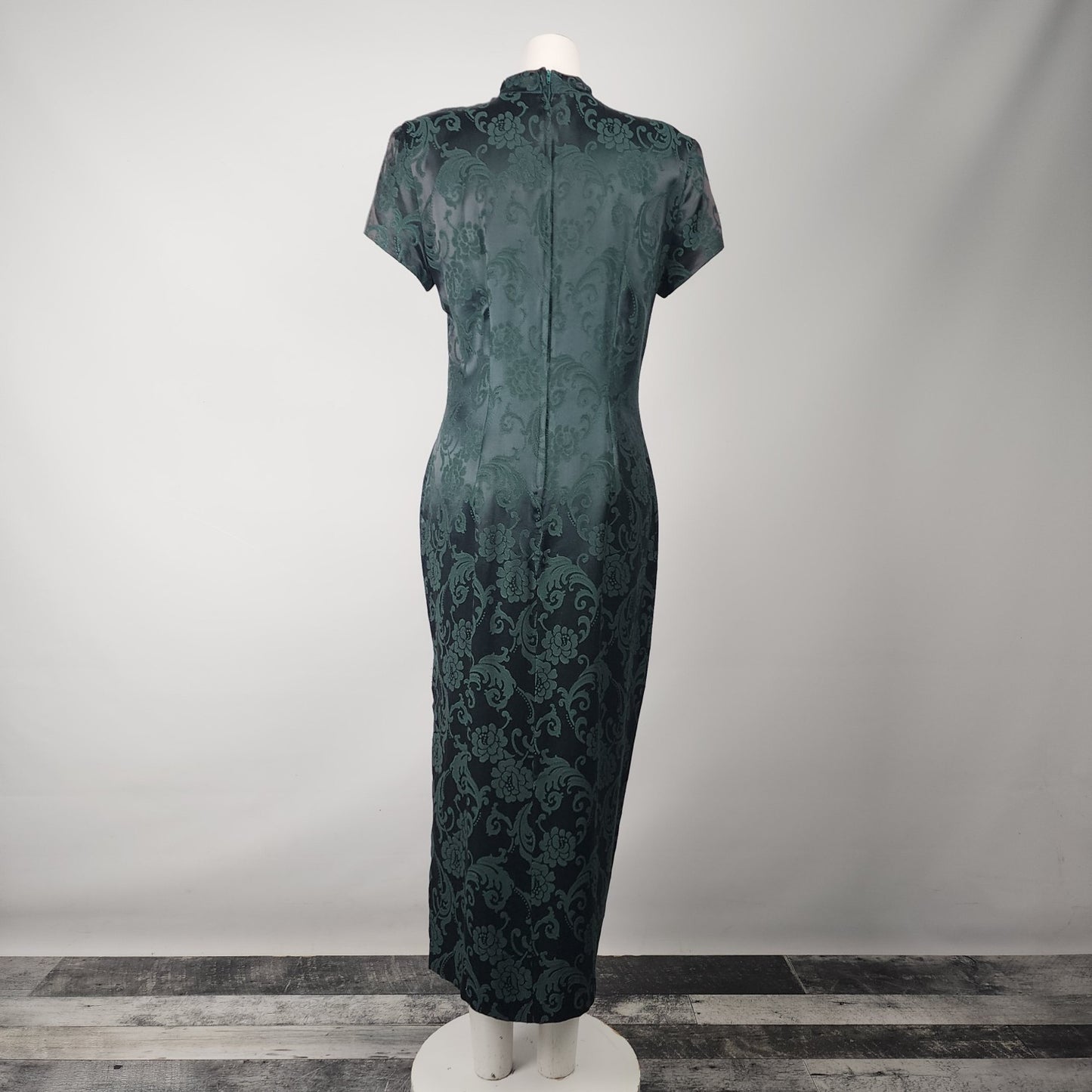 Vintage Algo Chinese Cheongsam Green Dress Size 13/14