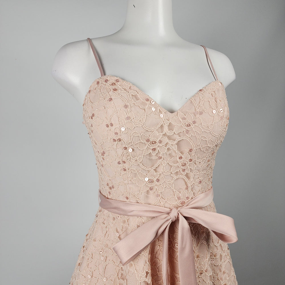 Mori Lee Style 31071 Pink Beaded Lace Fit & Flare Dress Size 6