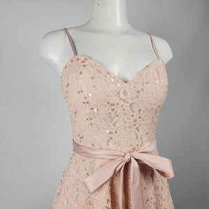 Mori Lee Style 31071 Pink Beaded Lace Fit & Flare Dress Size 6