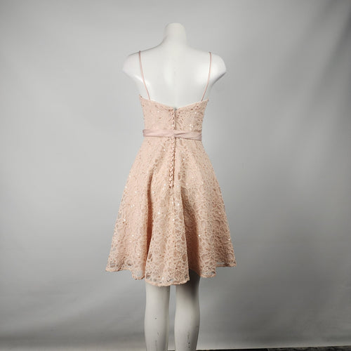 Mori Lee Style 31071 Pink Beaded Lace Fit & Flare Dress Size 6