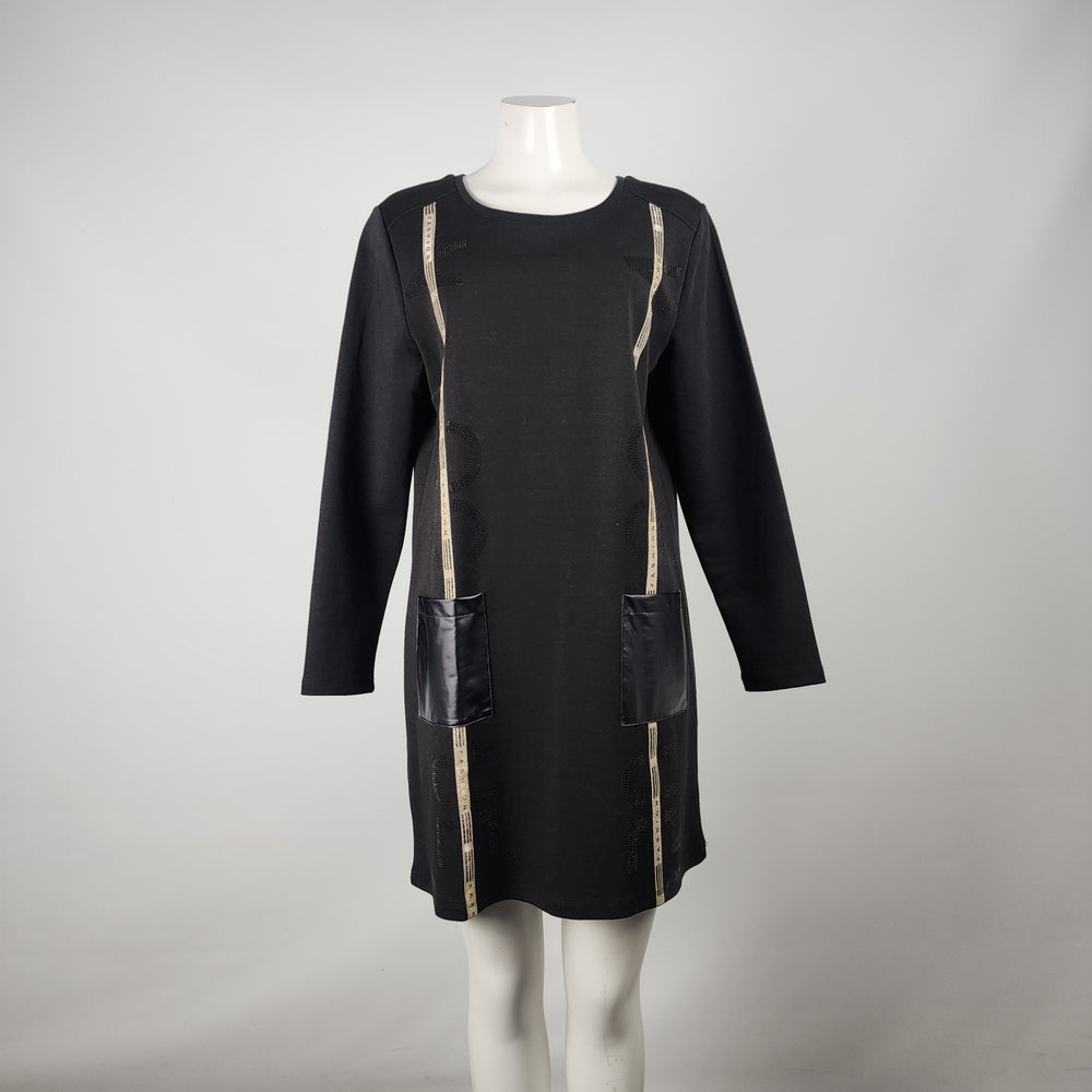 Tricotto Black Cotton Vegan Leather Mini Dress Tunic Top Size L