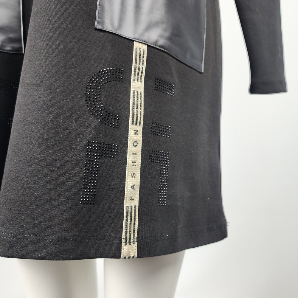 Tricotto Black Cotton Vegan Leather Mini Dress Tunic Top Size L