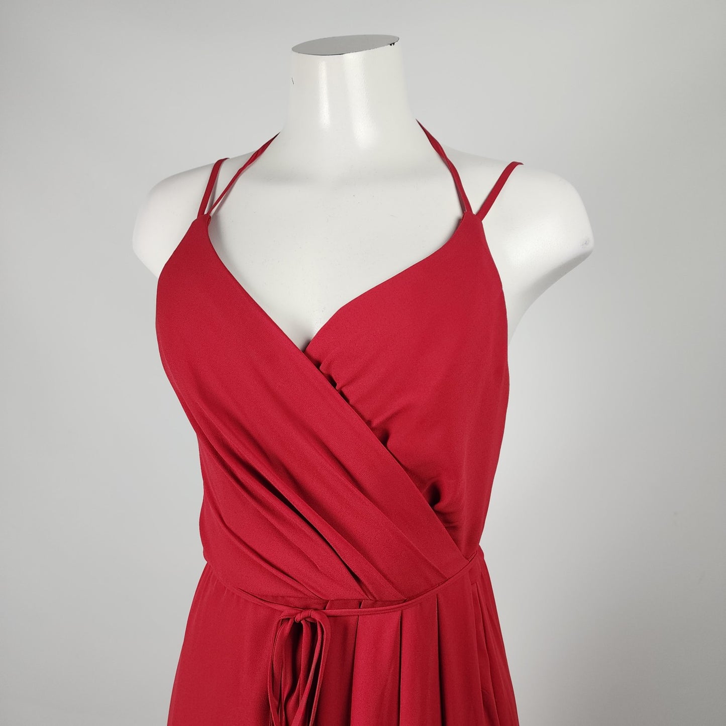 Davids Bridal Burgundy Long Georgette V Neck Wrap Bridesmaids Dress Size 8