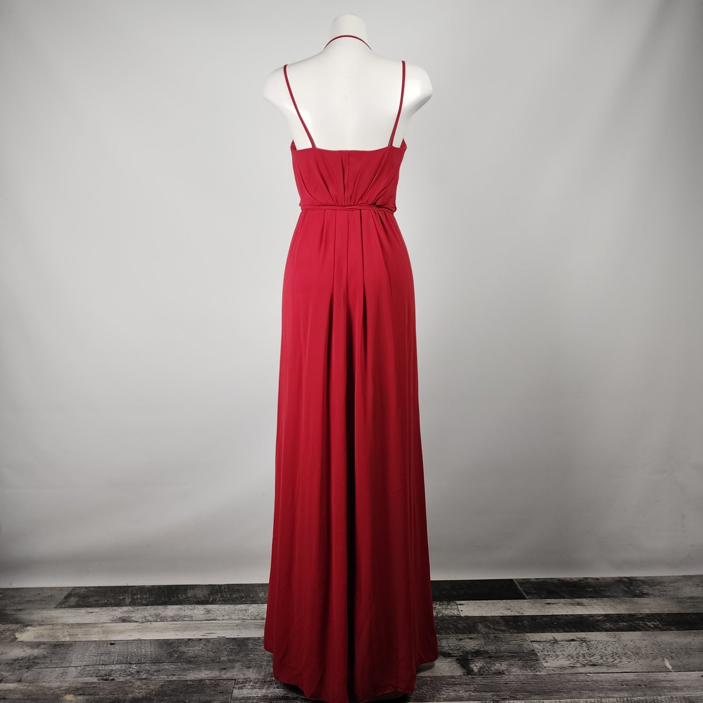 Davids Bridal Burgundy Long Georgette V Neck Wrap Bridesmaids Dress Size 8