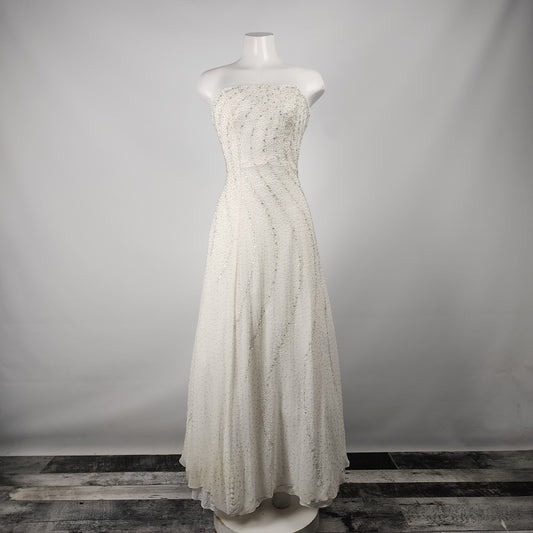 The Bridal Centre White Silk Beaded Tulle Dress Size S/M