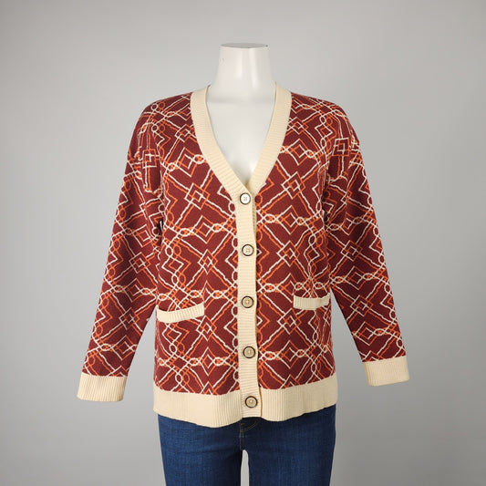 Twik Red & Brown Geometric Button Up Cardigan Size S