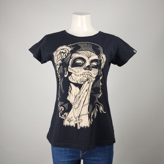 Liquo9r Brand Sugar Skull Black T-Shirt Size L/XL