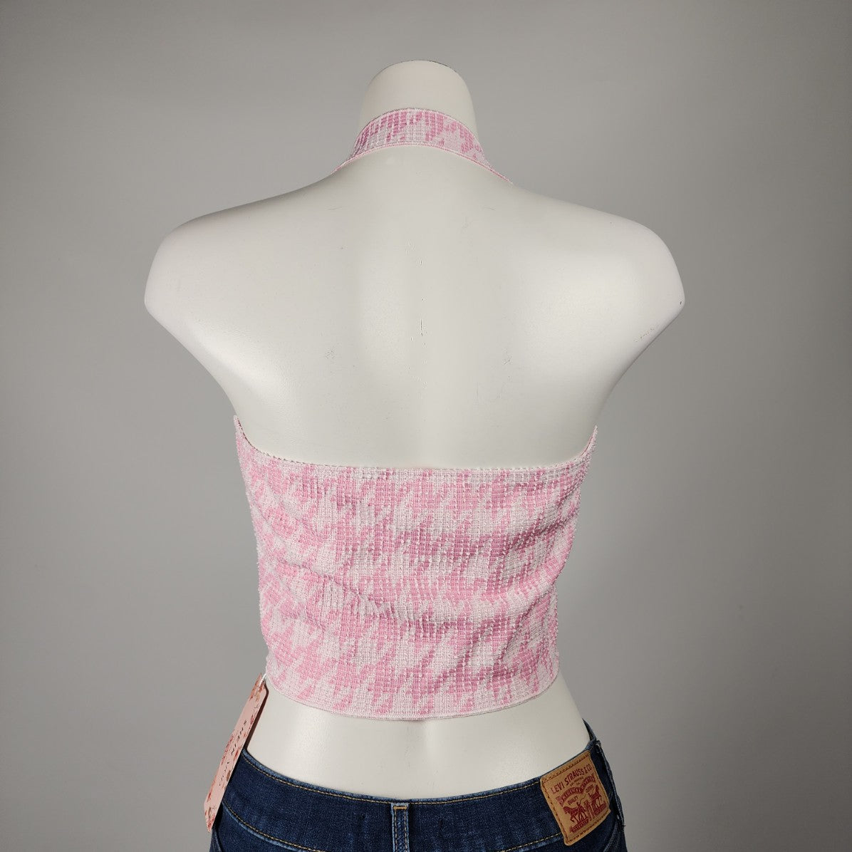 Shein Pink Houndstooth Bow Detail Halter Top Size 8/10