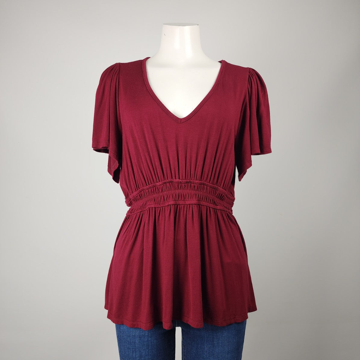 Torrid Burgundy Flutter Sleeve Peplum Top Size XL