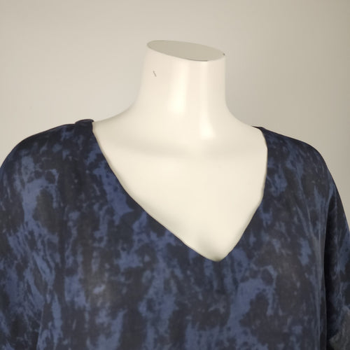 Melanie Lyne Blue Short Sleeve V-Neck Blouse Size L