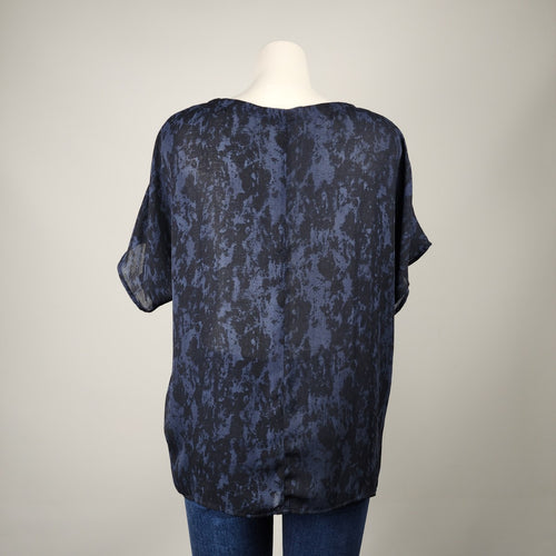 Melanie Lyne Blue Short Sleeve V-Neck Blouse Size L